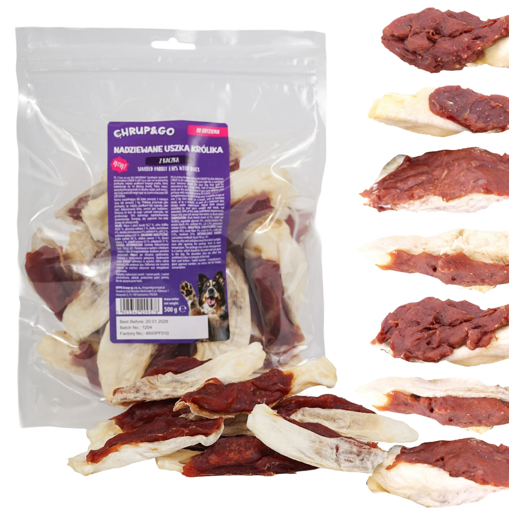 CHRUP&GO Nadziewane Uszka Królika 500g Przysmak dla Psów Dorosłych